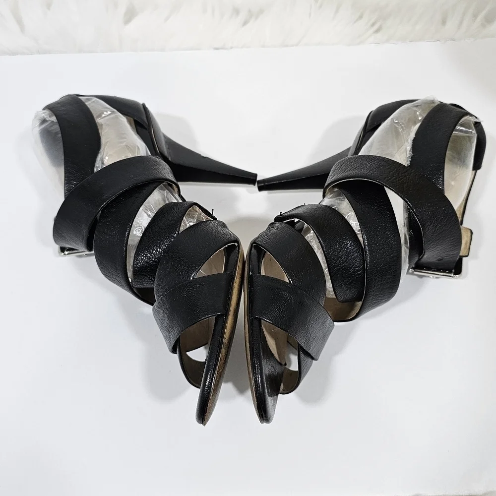 Michael Kors heels black leather size 8M Strappy sandals - Picture 5 of 13
